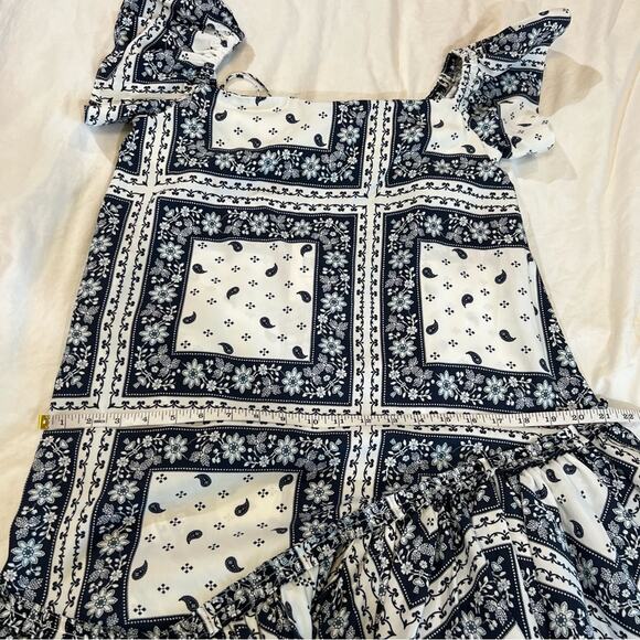Cinq a Sept NWT Minella OTS Paisley Mini Ruffle Party Dress size 4 Navy Ivory - Picture 9 of 14
